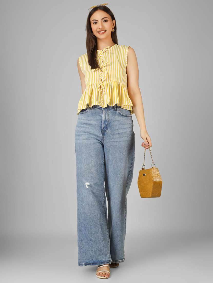 women striped sleeveless front tie peplum top - 22286826 -  Standard Image - 5