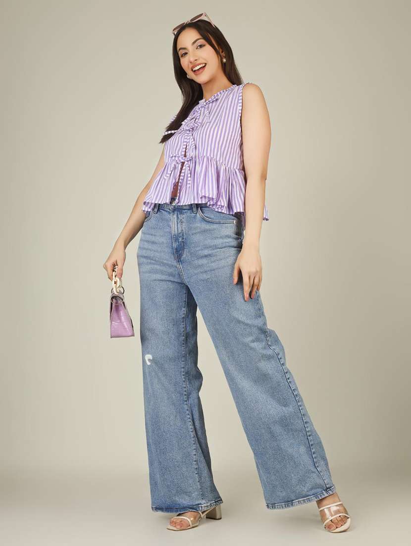 women striped sleeveless front tie peplum top - 22286827 -  Standard Image - 5