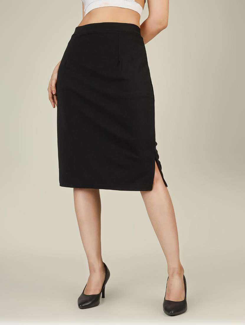women solid high rise straight skirt - 22286829 -  Standard Image - 3