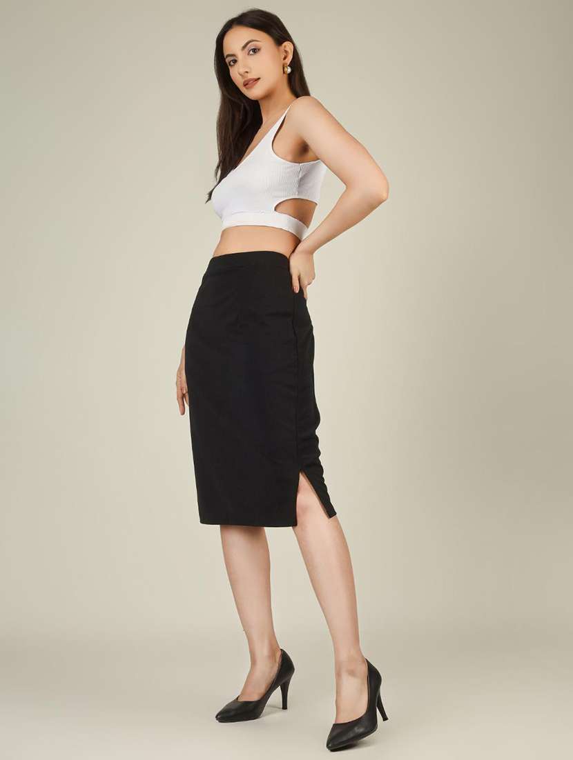 women solid high rise straight skirt - 22286829 -  Standard Image - 5