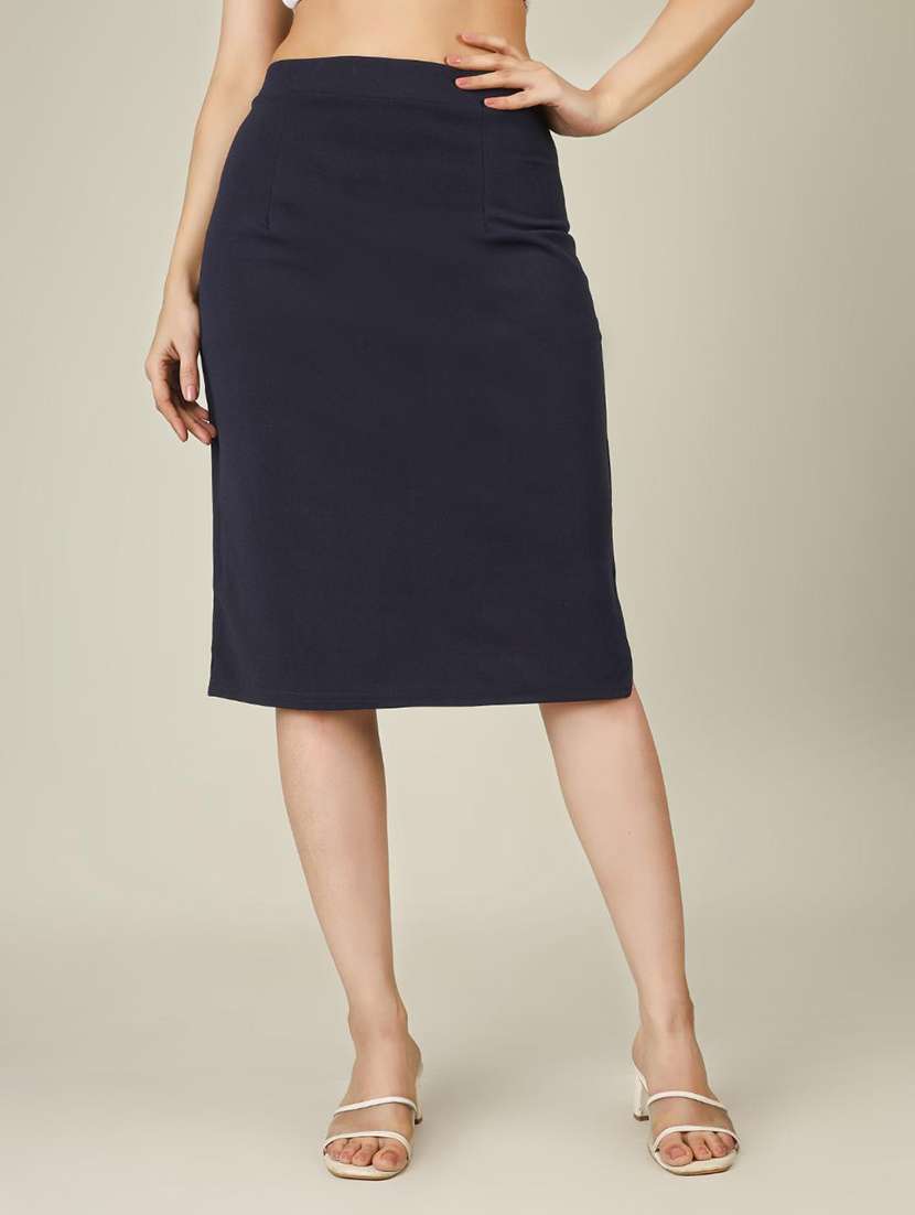 women solid high rise straight skirt