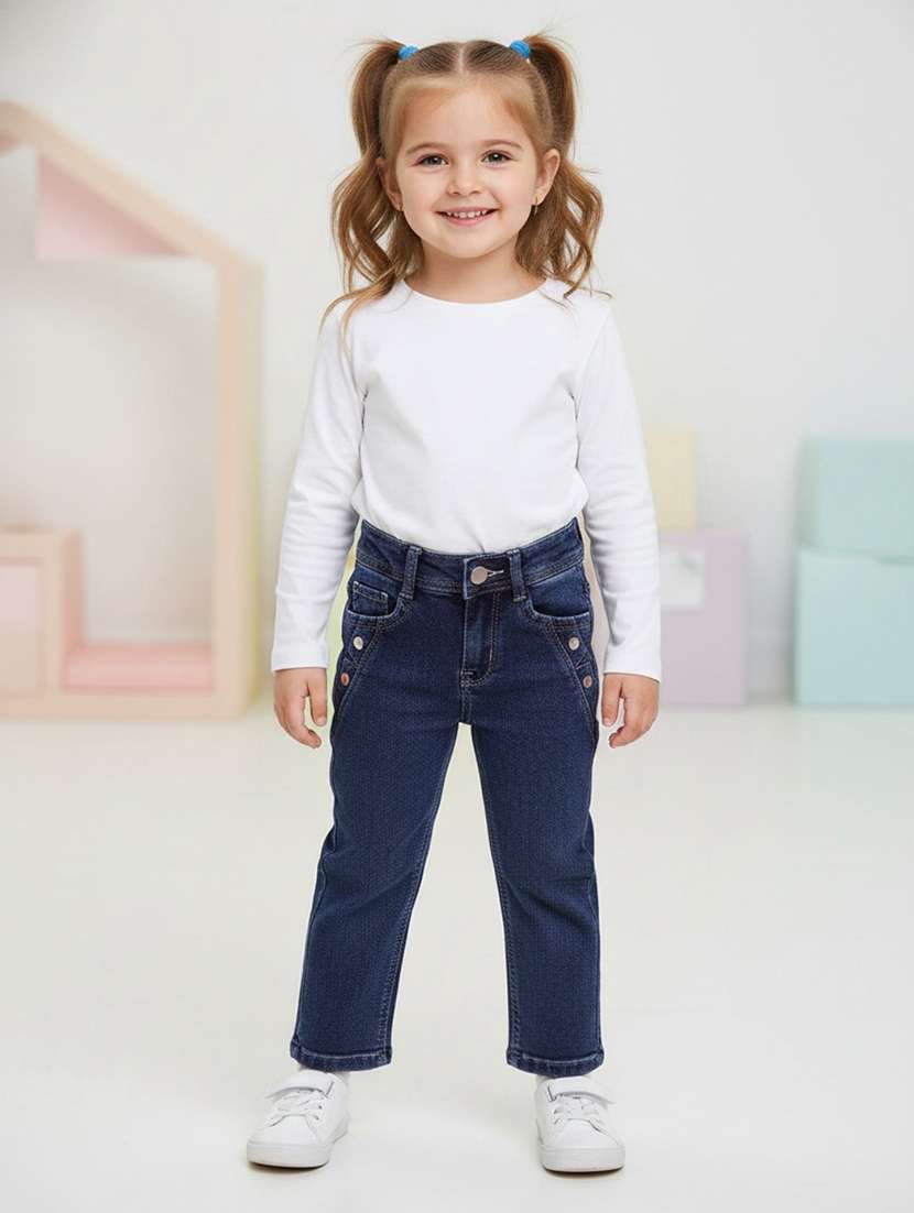 girls solid mid rise straight jeans