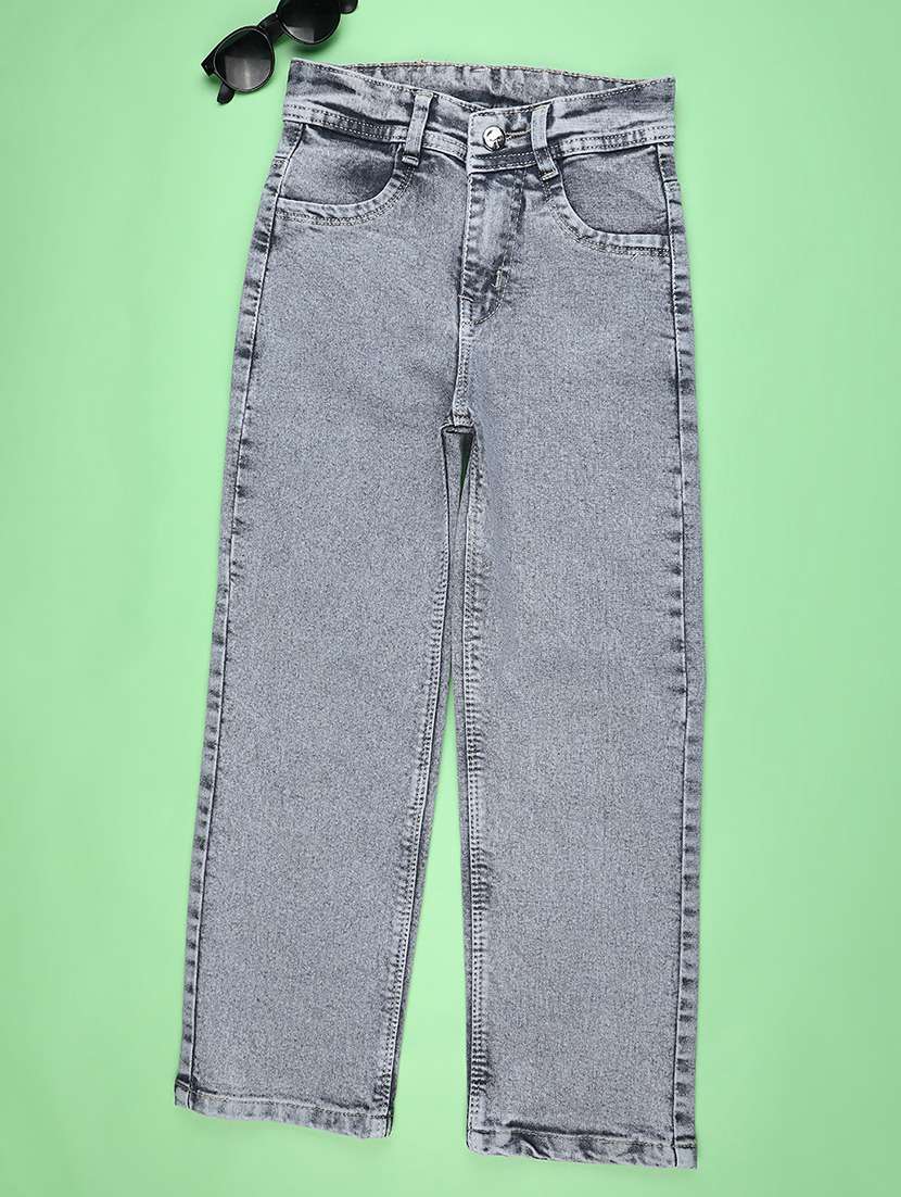 girls plain mid rise straight fit jeans