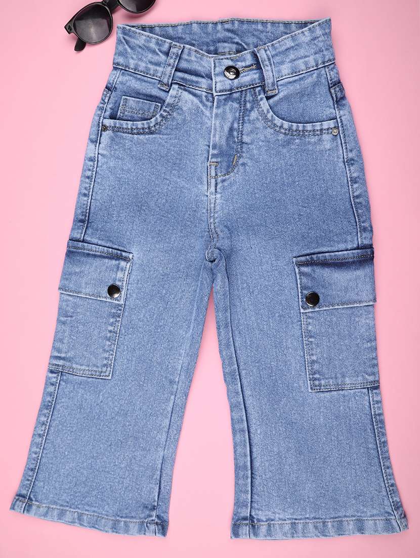 girls solid mid rise denim cargo