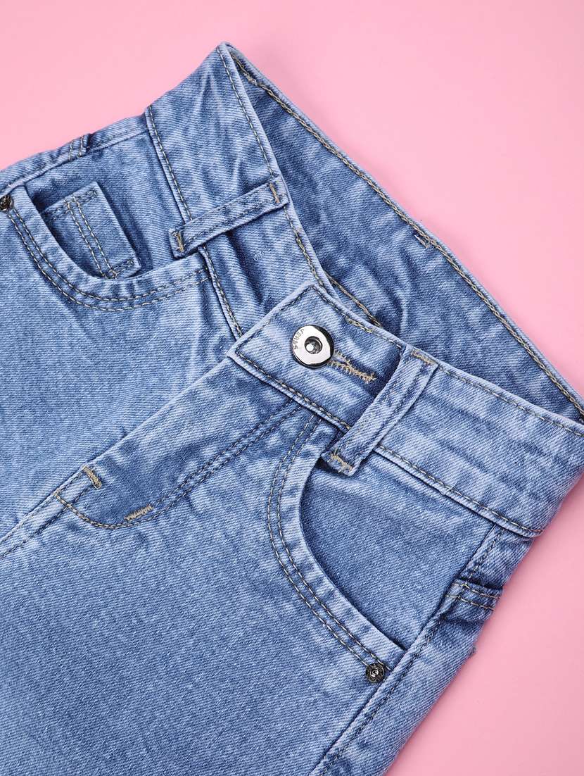 girls solid mid rise denim cargo - 22286866 -  Standard Image - 3