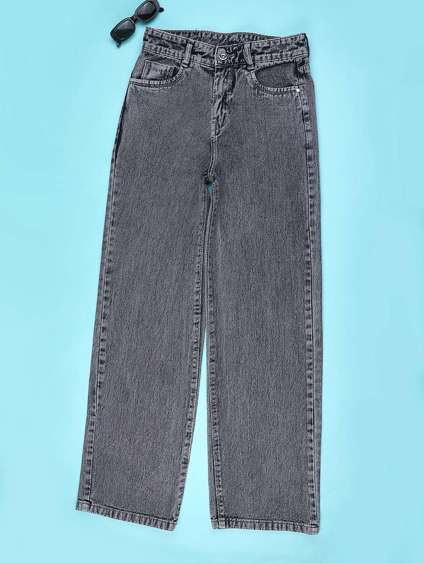 girls plain mid rise wide leg jeans