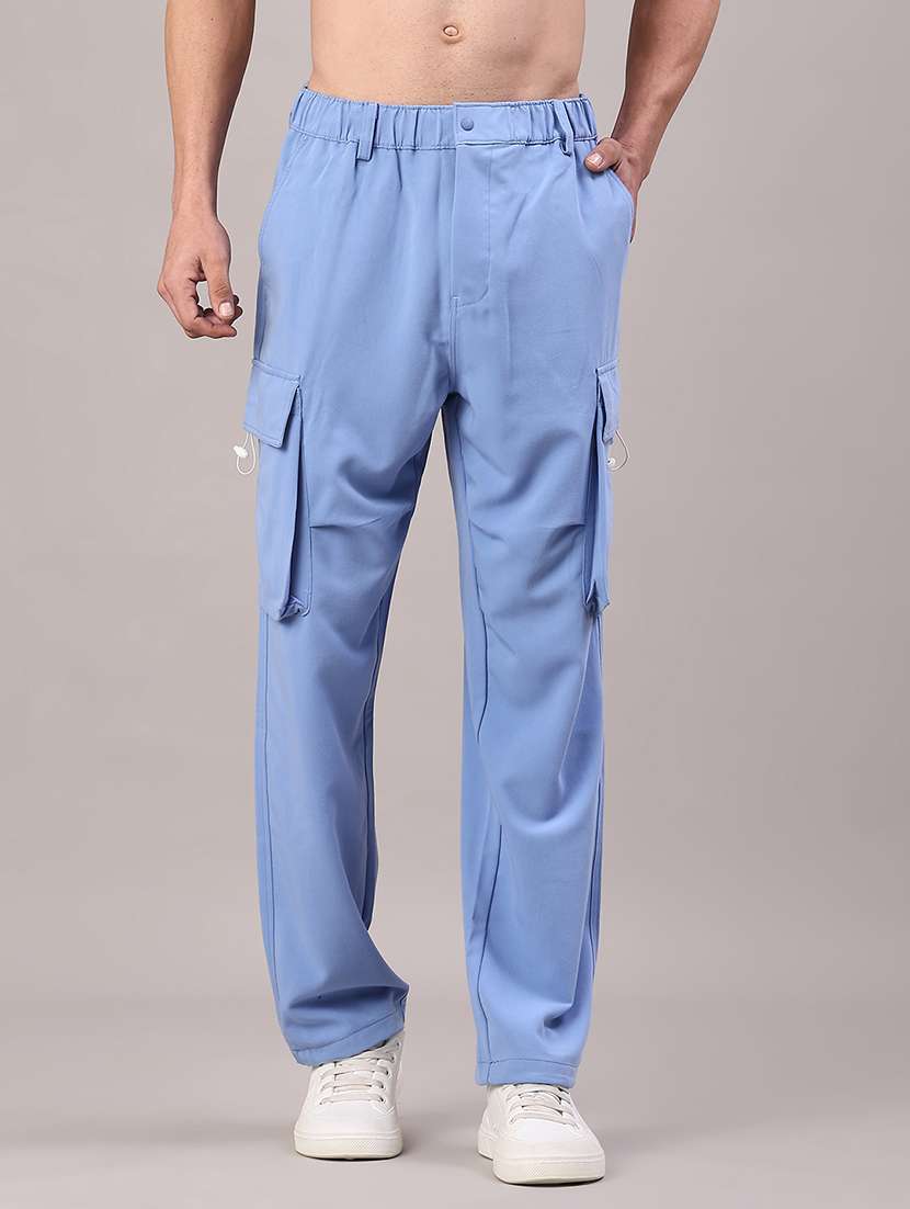 men solid mid rise regular fit cargo