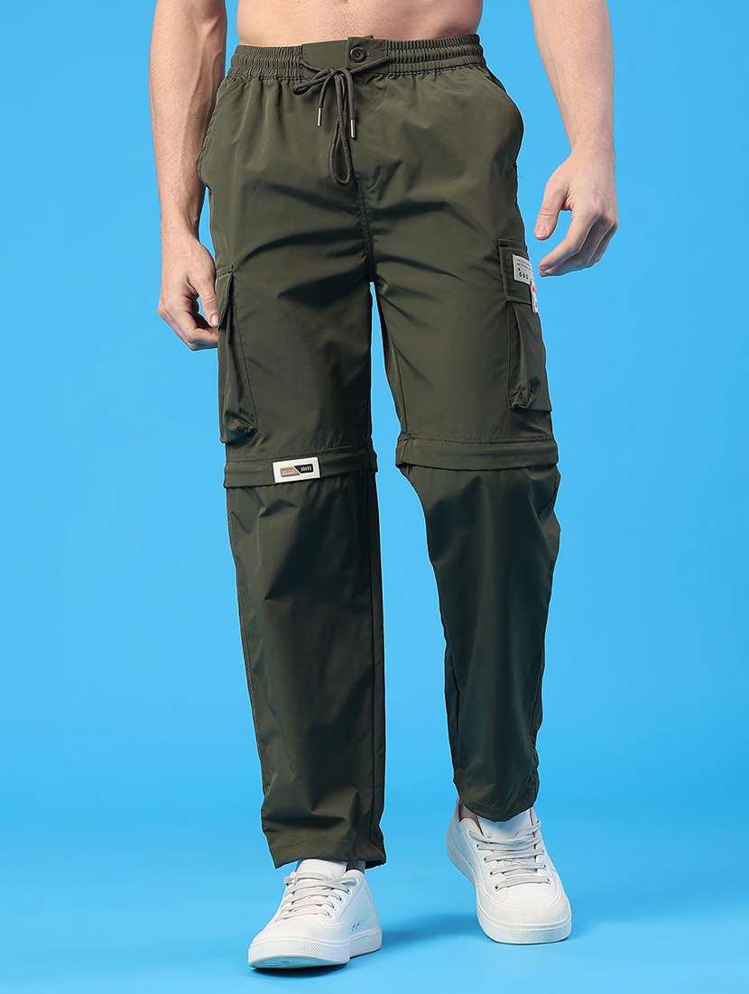 men solid mid rise regular fit cargo