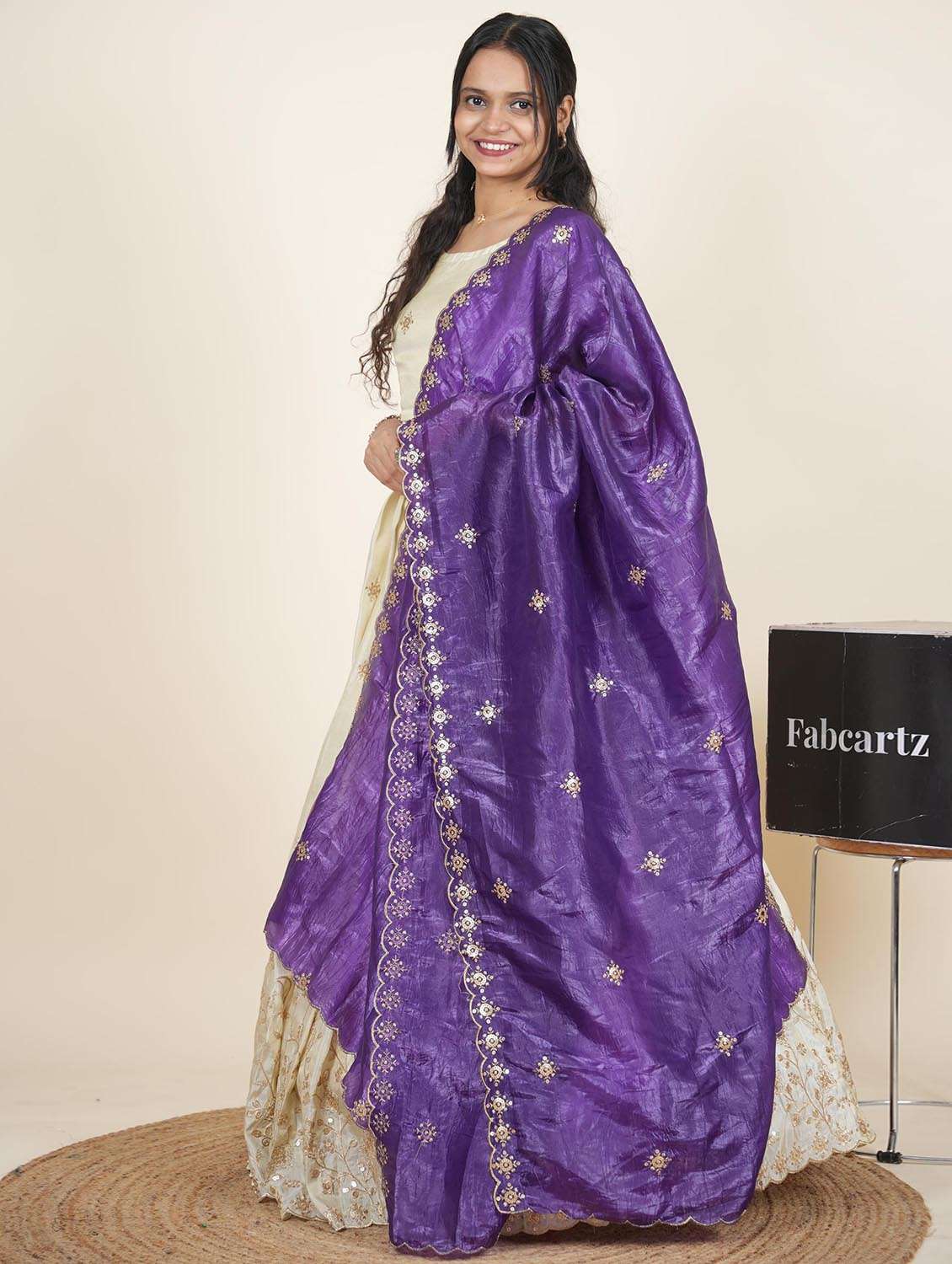 women solid with work semi-stitched flared lehenga - 22286940 -  Standard Image - 3