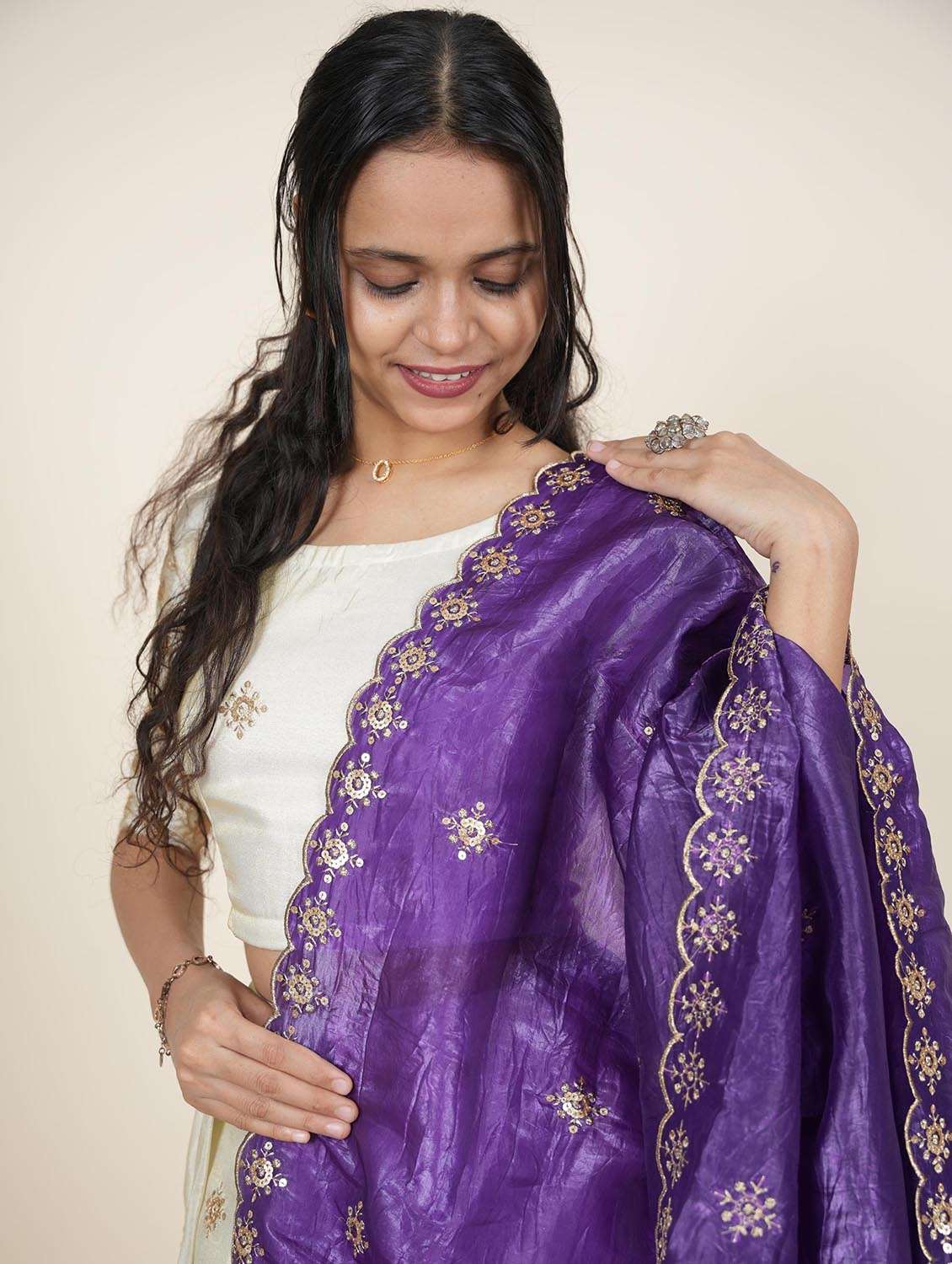 women solid with work semi-stitched flared lehenga - 22286940 -  Standard Image - 5