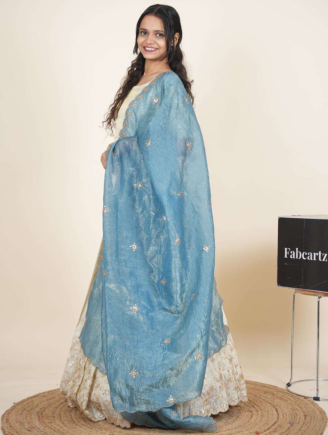 women solid with work semi-stitched flared lehenga - 22286941 -  Standard Image - 3