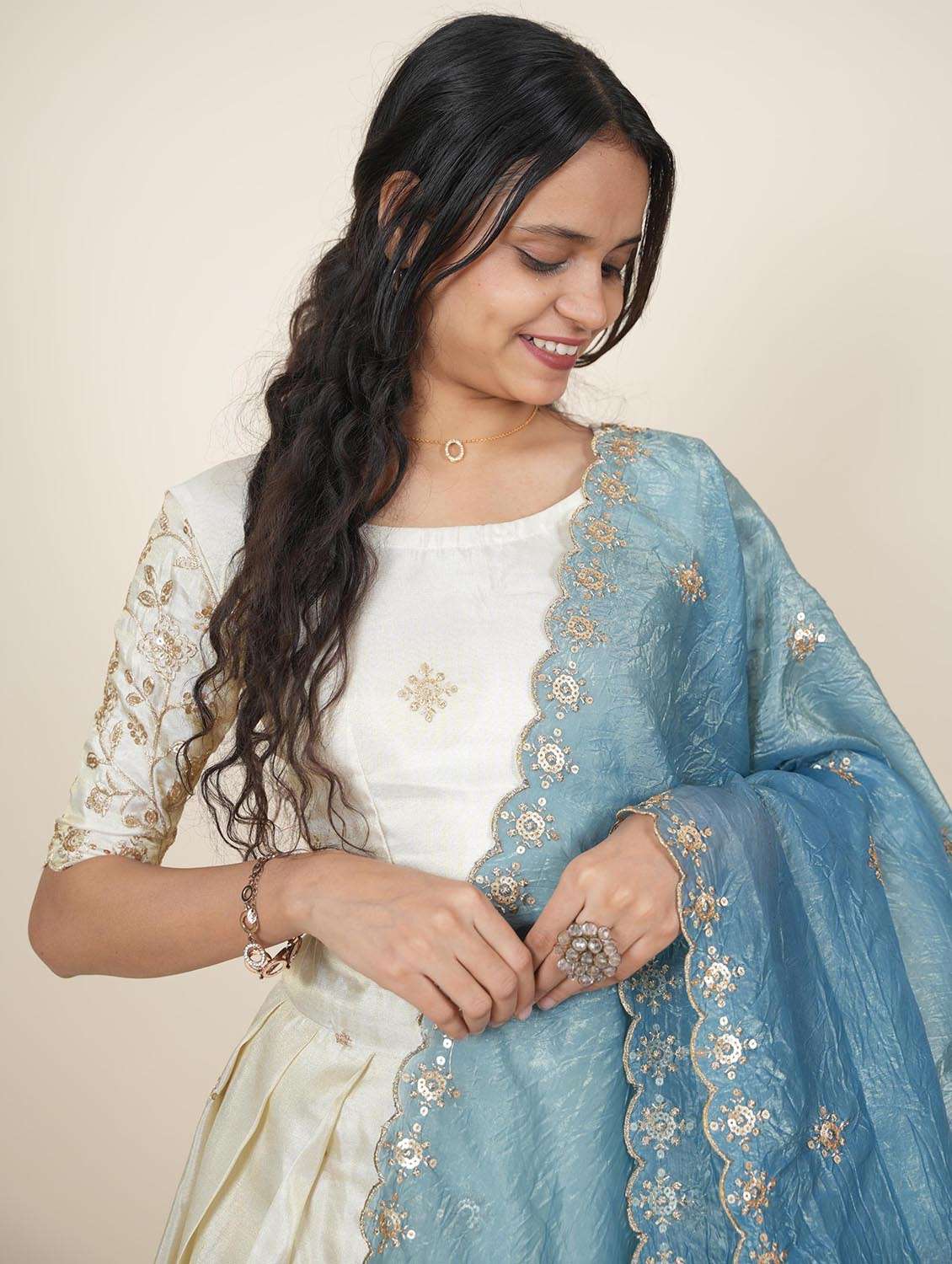 women solid with work semi-stitched flared lehenga - 22286941 -  Standard Image - 5