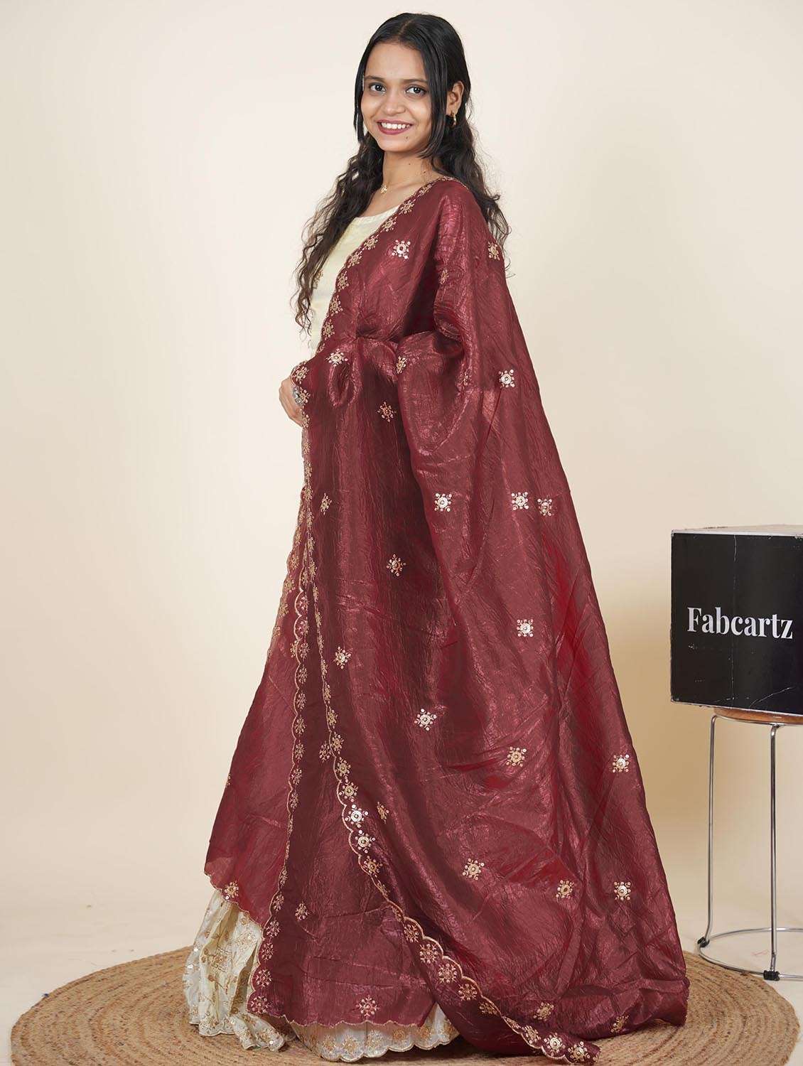 women solid with work semi-stitched flared lehenga - 22286942 -  Standard Image - 3