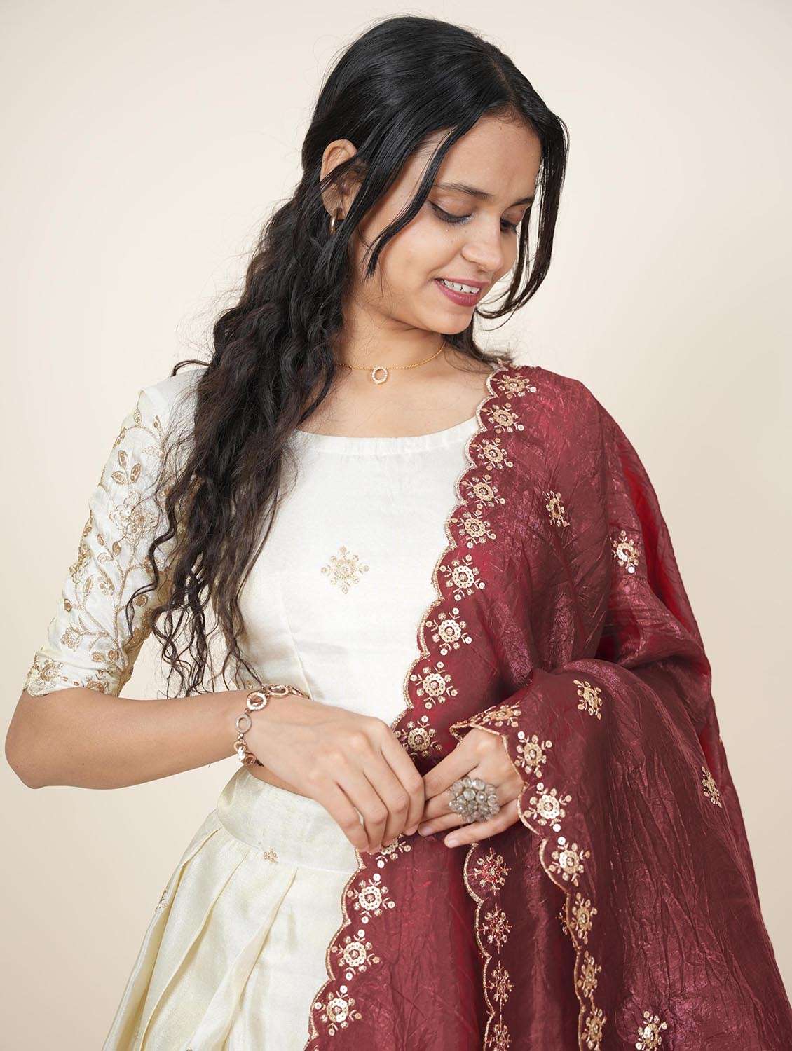 women solid with work semi-stitched flared lehenga - 22286942 -  Standard Image - 5