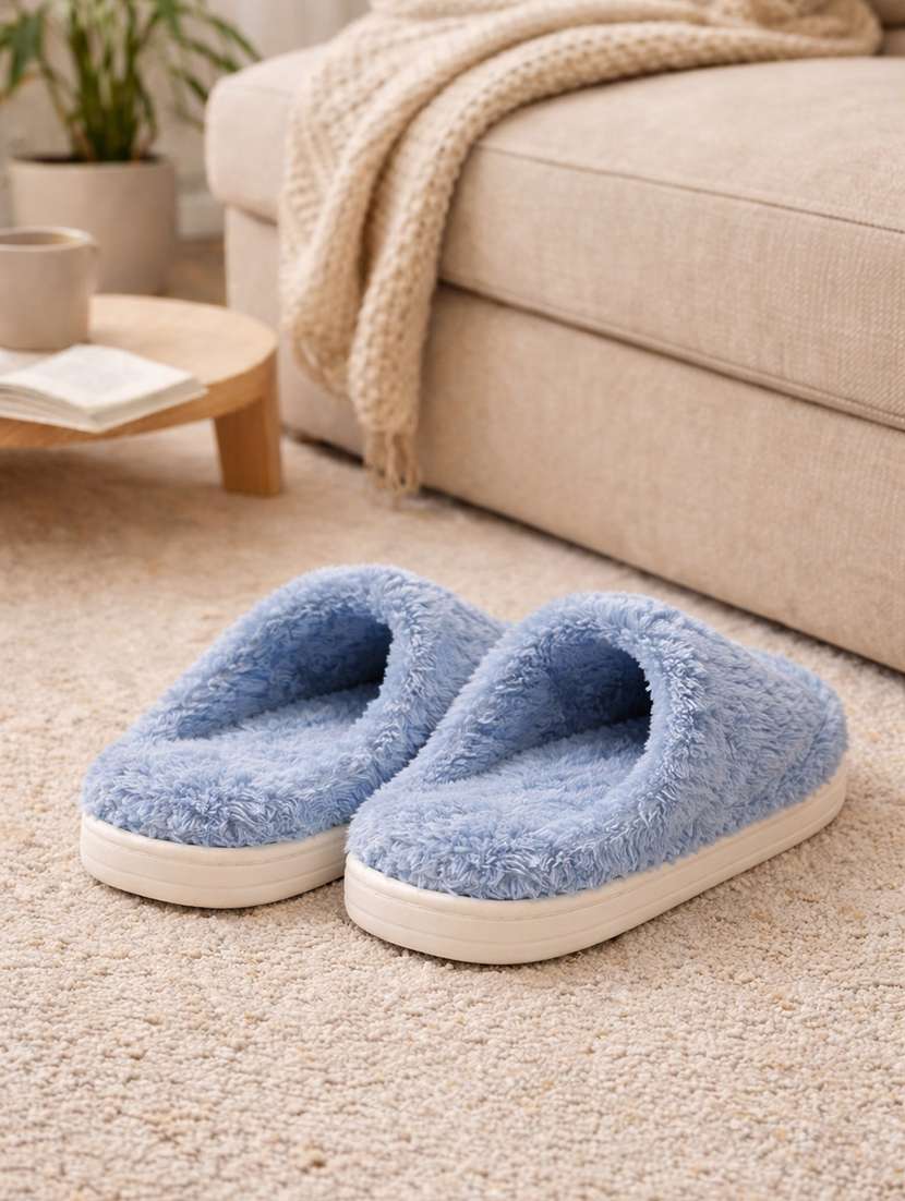 women solid slip on winterwear slipper - 22286961 -  Standard Image - 3