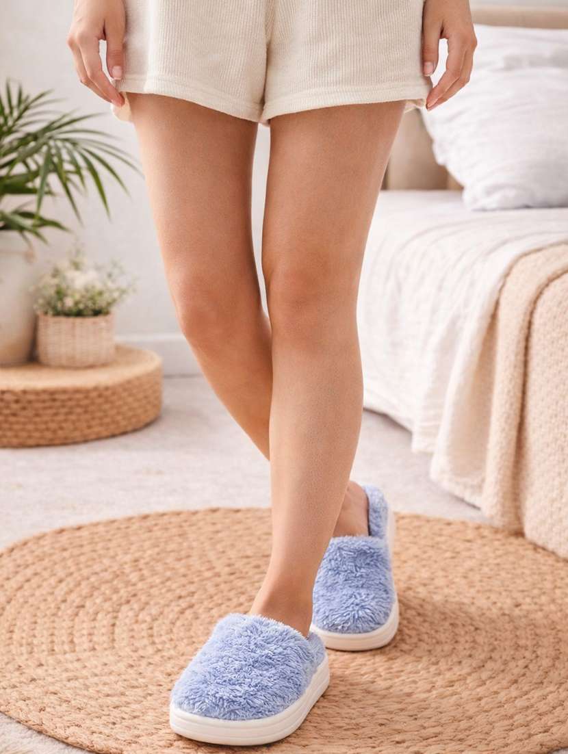 women solid slip on winterwear slipper - 22286962 -  Standard Image - 3