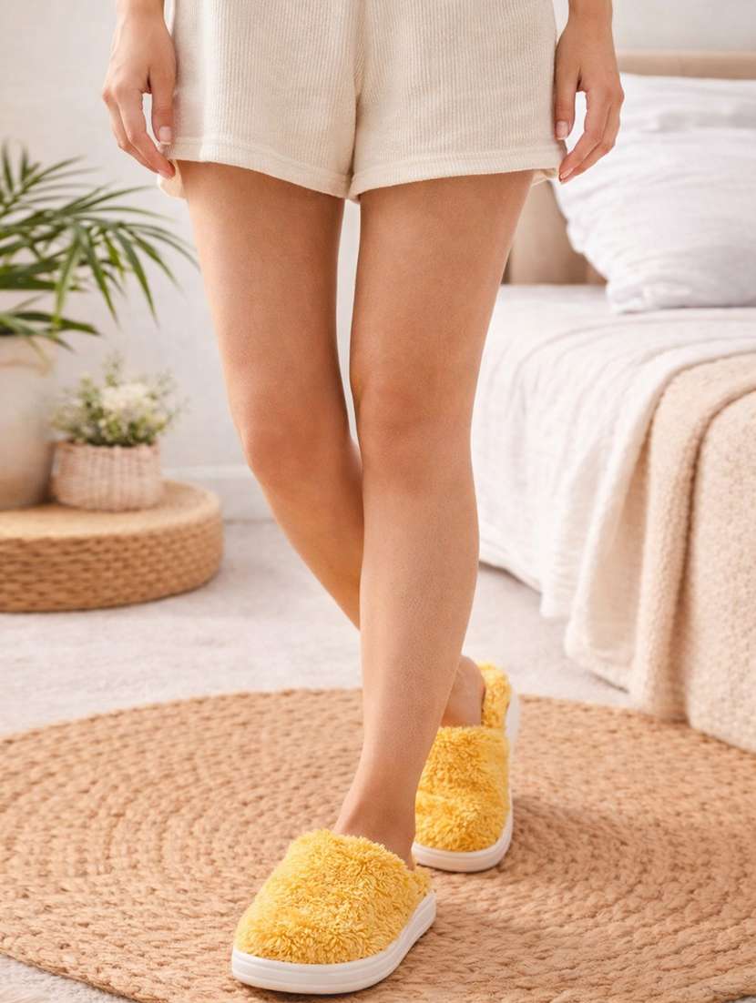 women solid slip on winterwear slipper - 22286963 -  Standard Image - 3