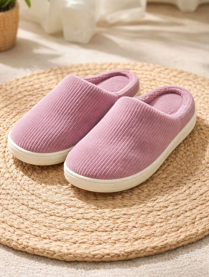 women solid slip on winterwear slipper