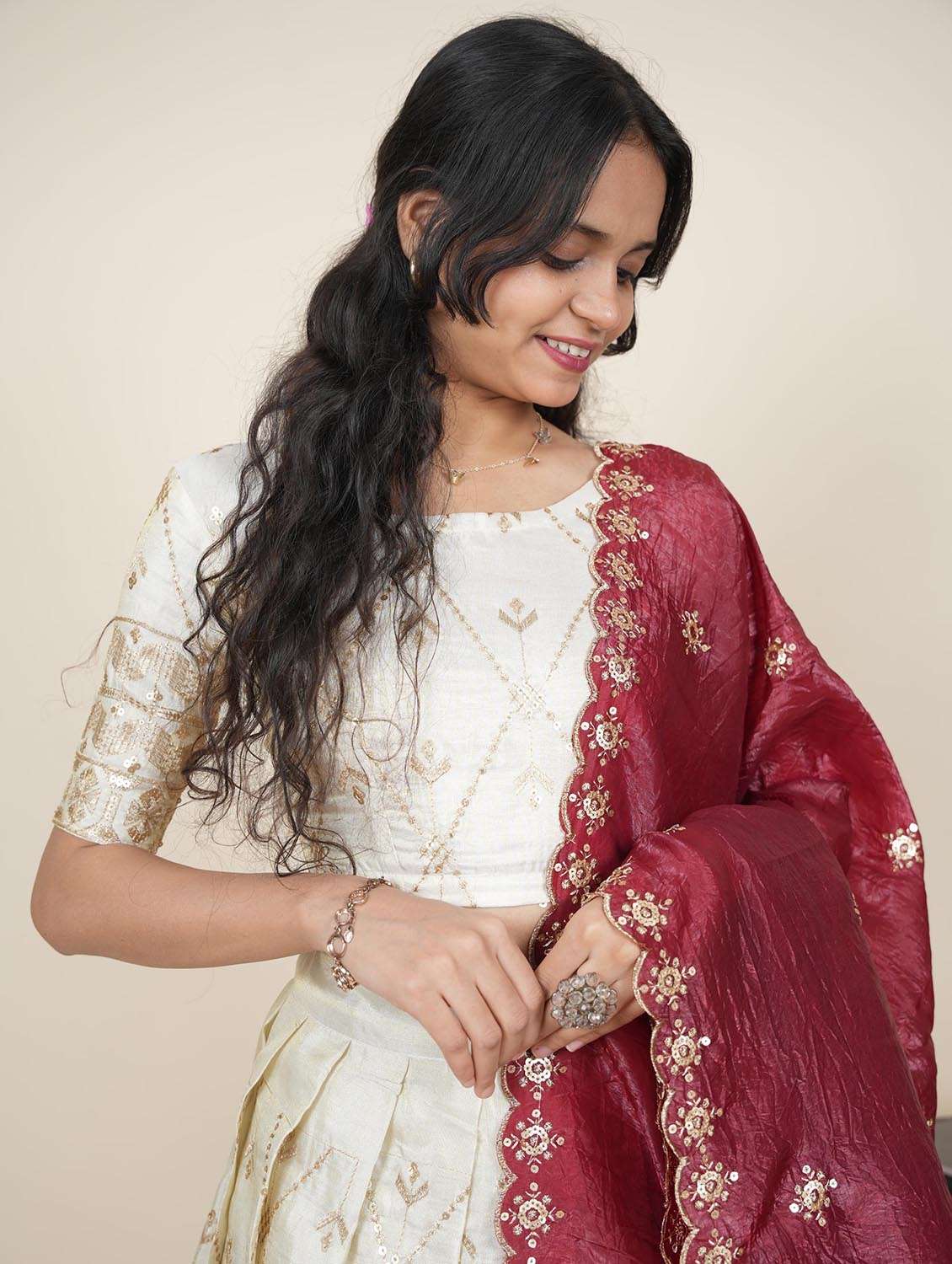 women solid with work semi-stitched flared lehenga - 22287084 -  Standard Image - 5