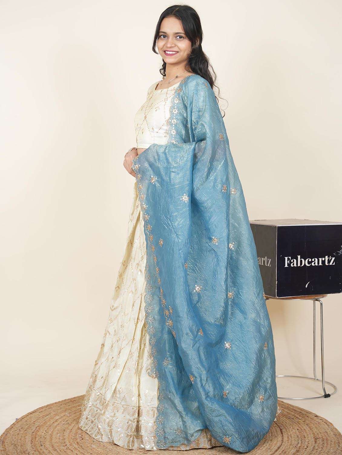 women solid with work semi-stitched flared lehenga - 22287086 -  Standard Image - 3