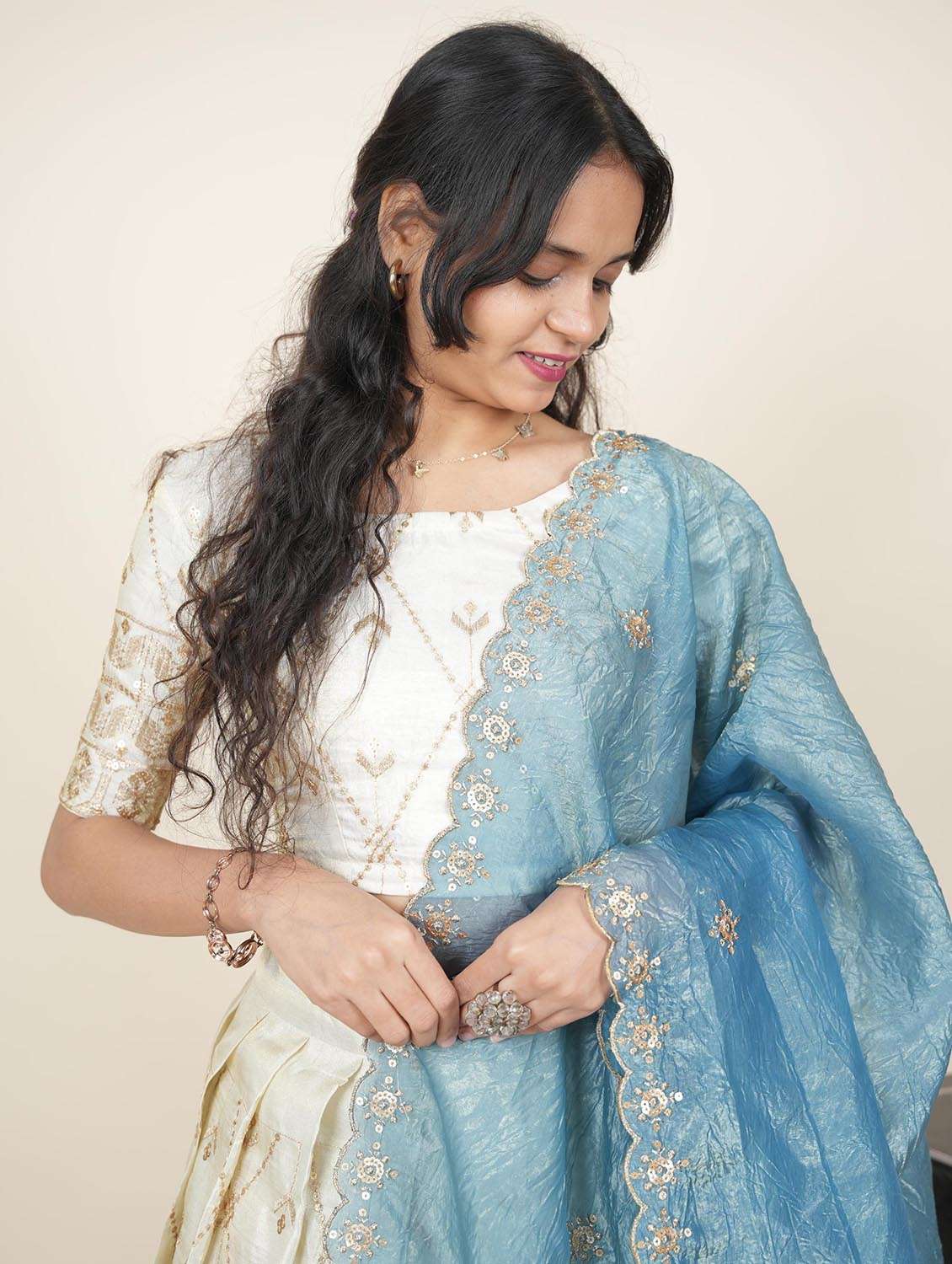 women solid with work semi-stitched flared lehenga - 22287086 -  Standard Image - 5