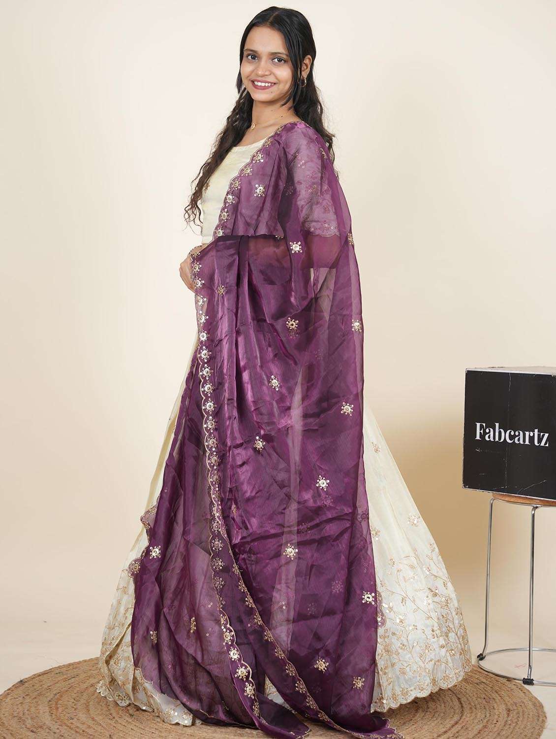 women solid with work semi-stitched flared lehenga - 22287089 -  Standard Image - 3