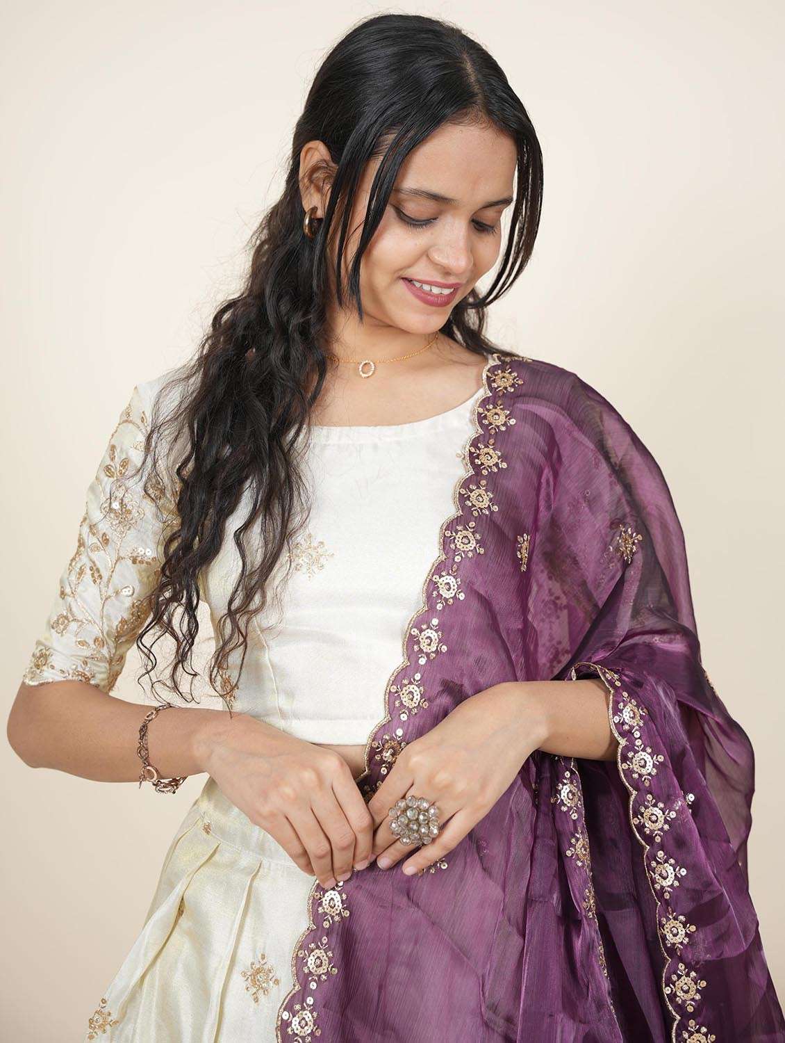 women solid with work semi-stitched flared lehenga - 22287089 -  Standard Image - 5