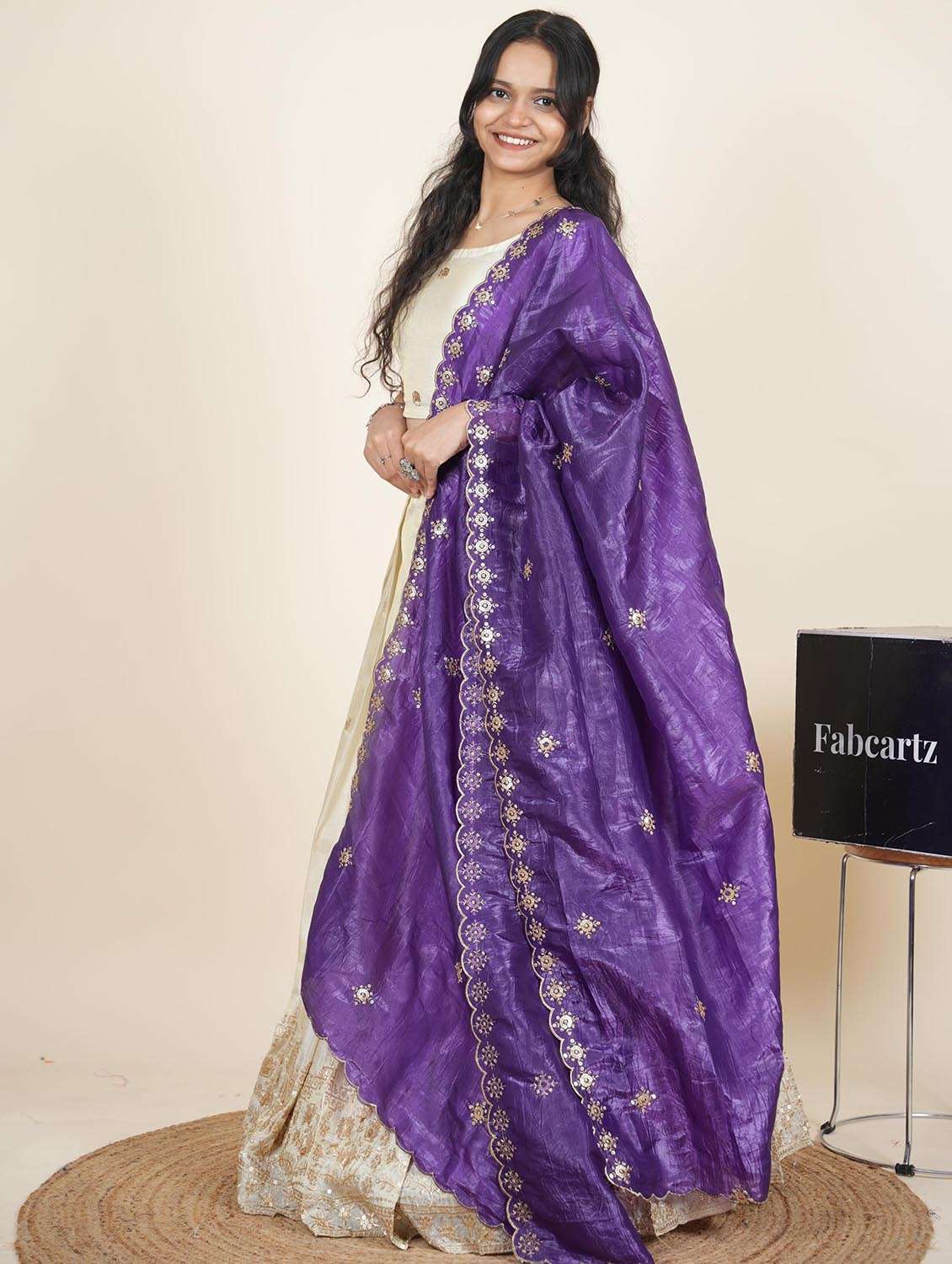 women solid with work semi-stitched flared lehenga - 22287093 -  Standard Image - 3