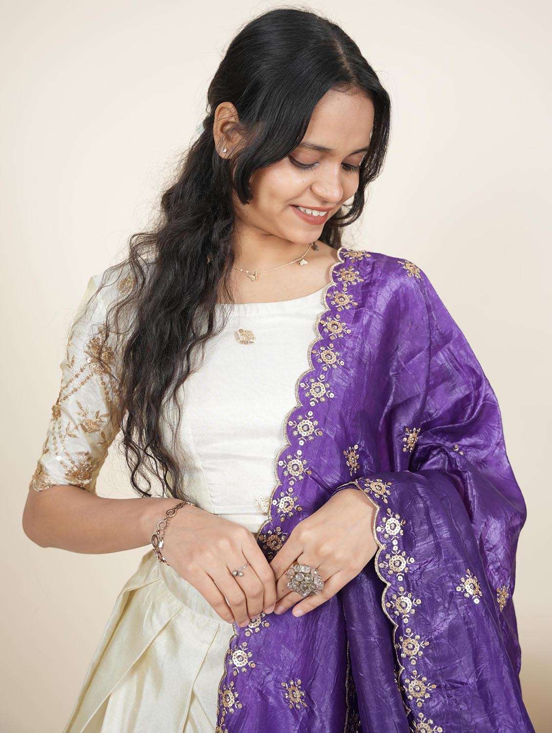 women solid with work semi-stitched flared lehenga - 22287093 -  Standard Image - 5