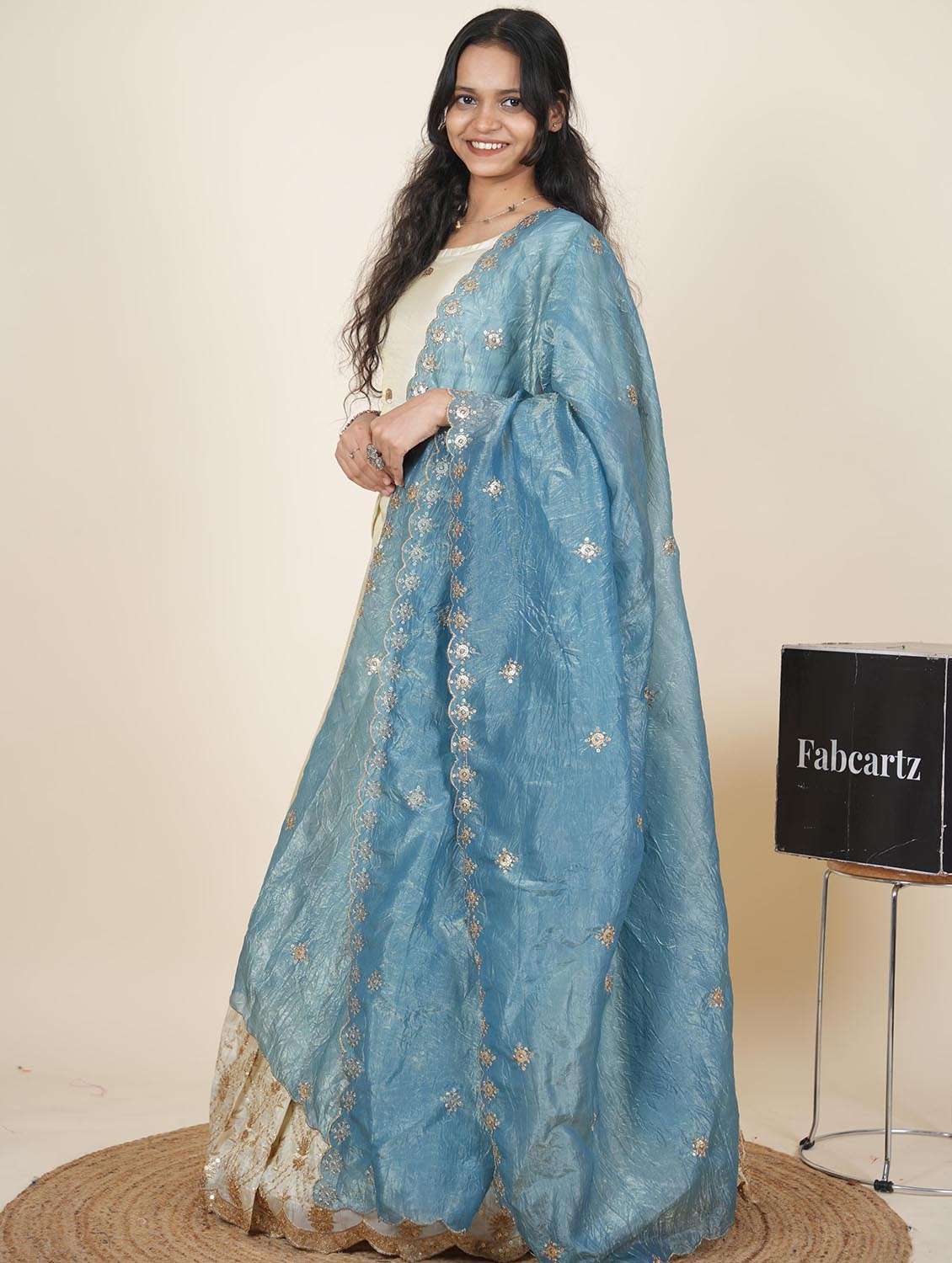 women solid with work semi-stitched flared lehenga - 22287094 -  Standard Image - 3