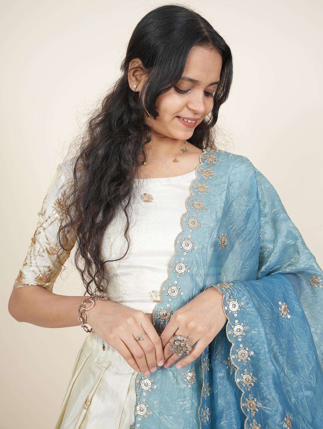 women solid with work semi-stitched flared lehenga - 22287094 -  Standard Image - 5