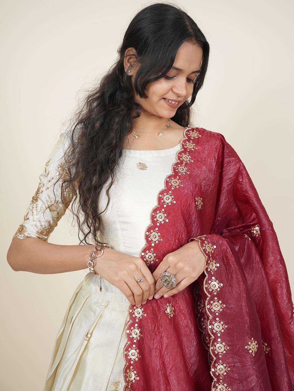 women solid with work semi-stitched flared lehenga - 22287095 -  Standard Image - 5