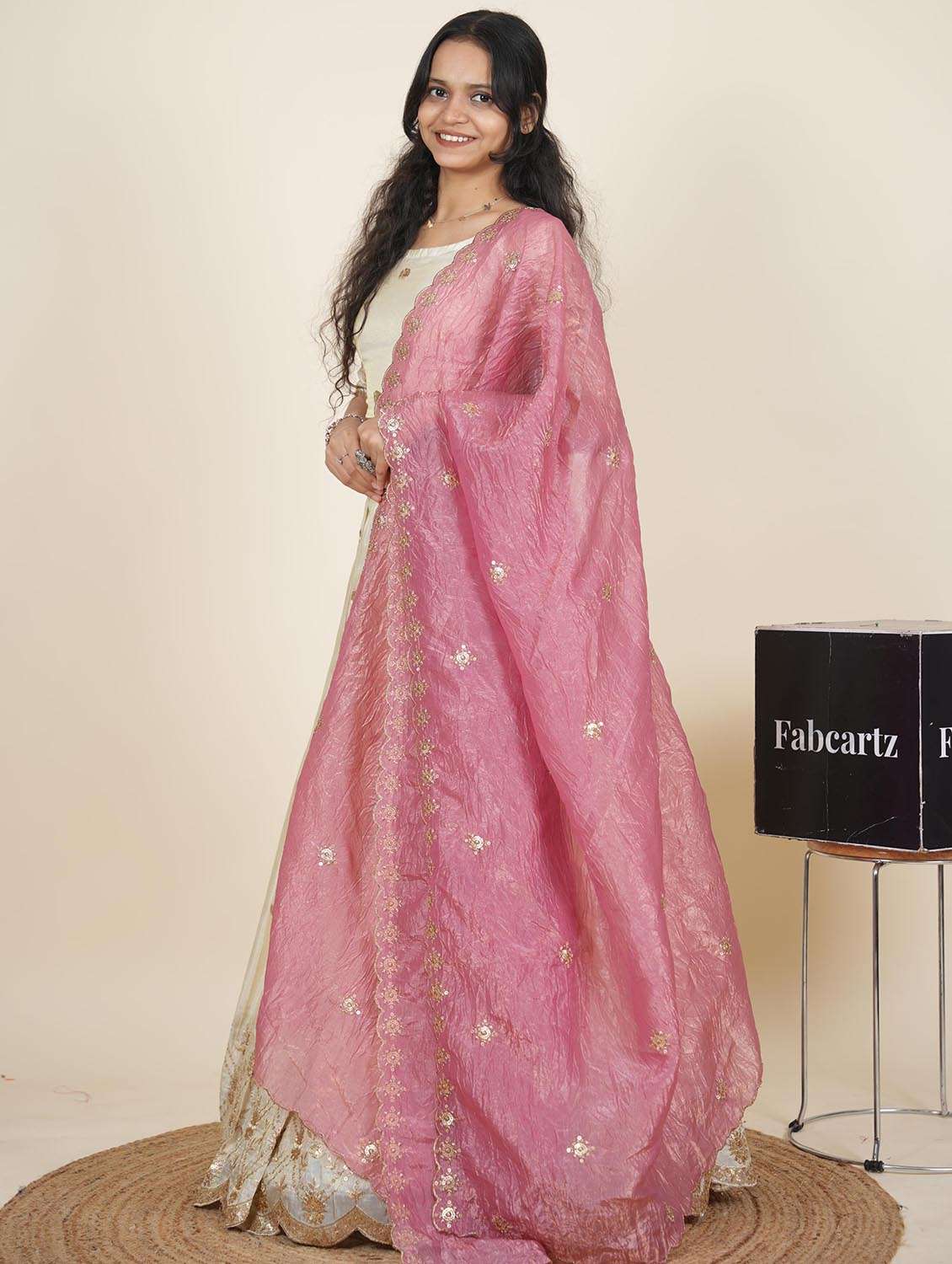 women solid with work semi-stitched flared lehenga - 22287096 -  Standard Image - 3