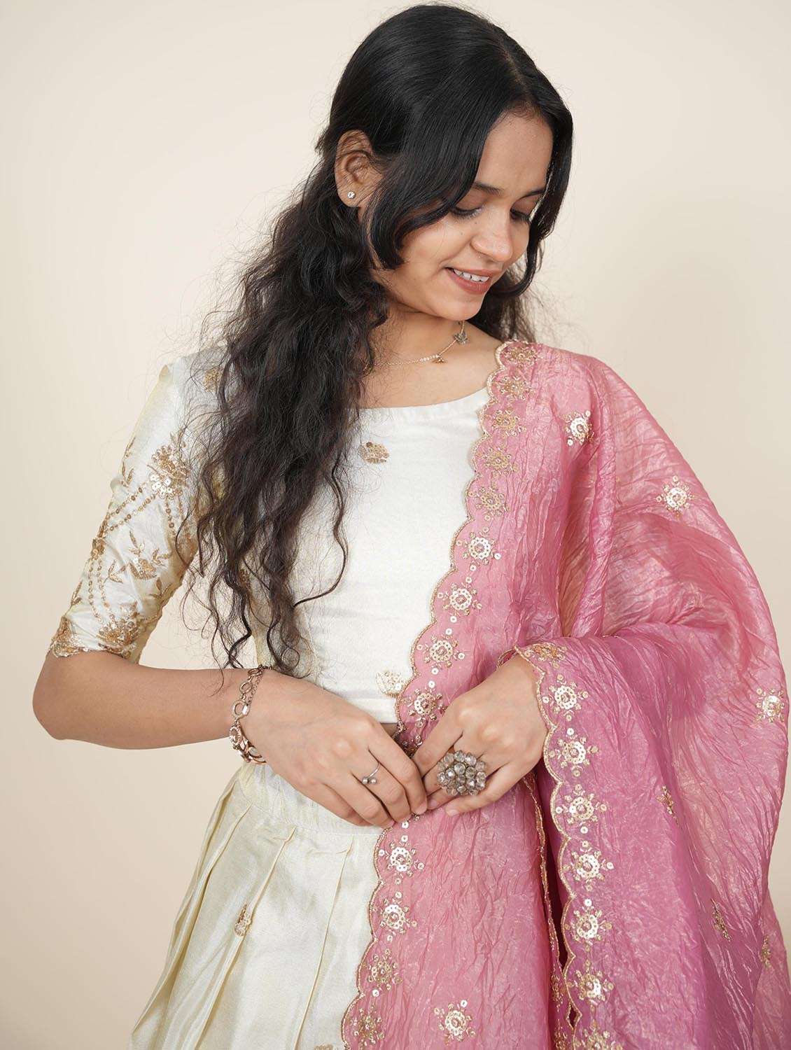 women solid with work semi-stitched flared lehenga - 22287096 -  Standard Image - 5