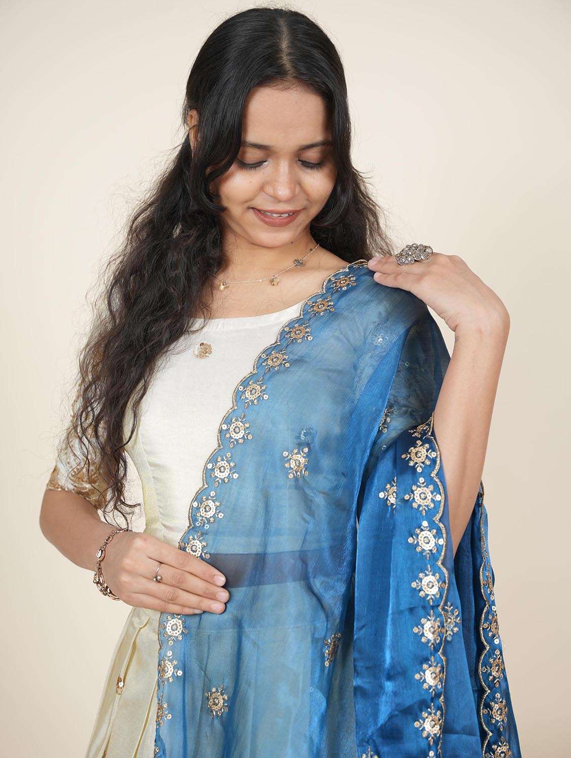 women solid with work semi-stitched flared lehenga - 22287098 -  Standard Image - 5