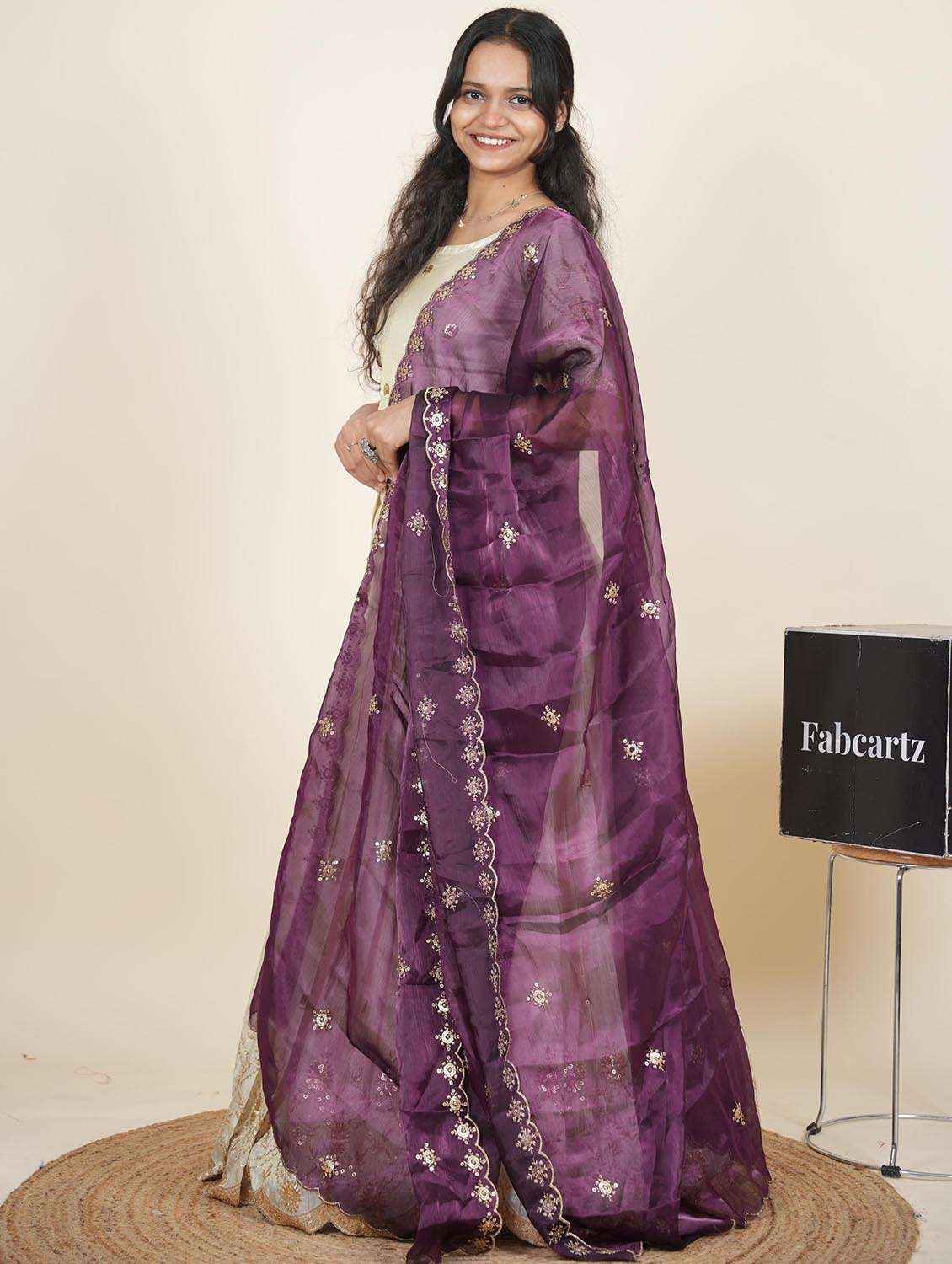 women solid with work semi-stitched flared lehenga - 22287099 -  Standard Image - 3