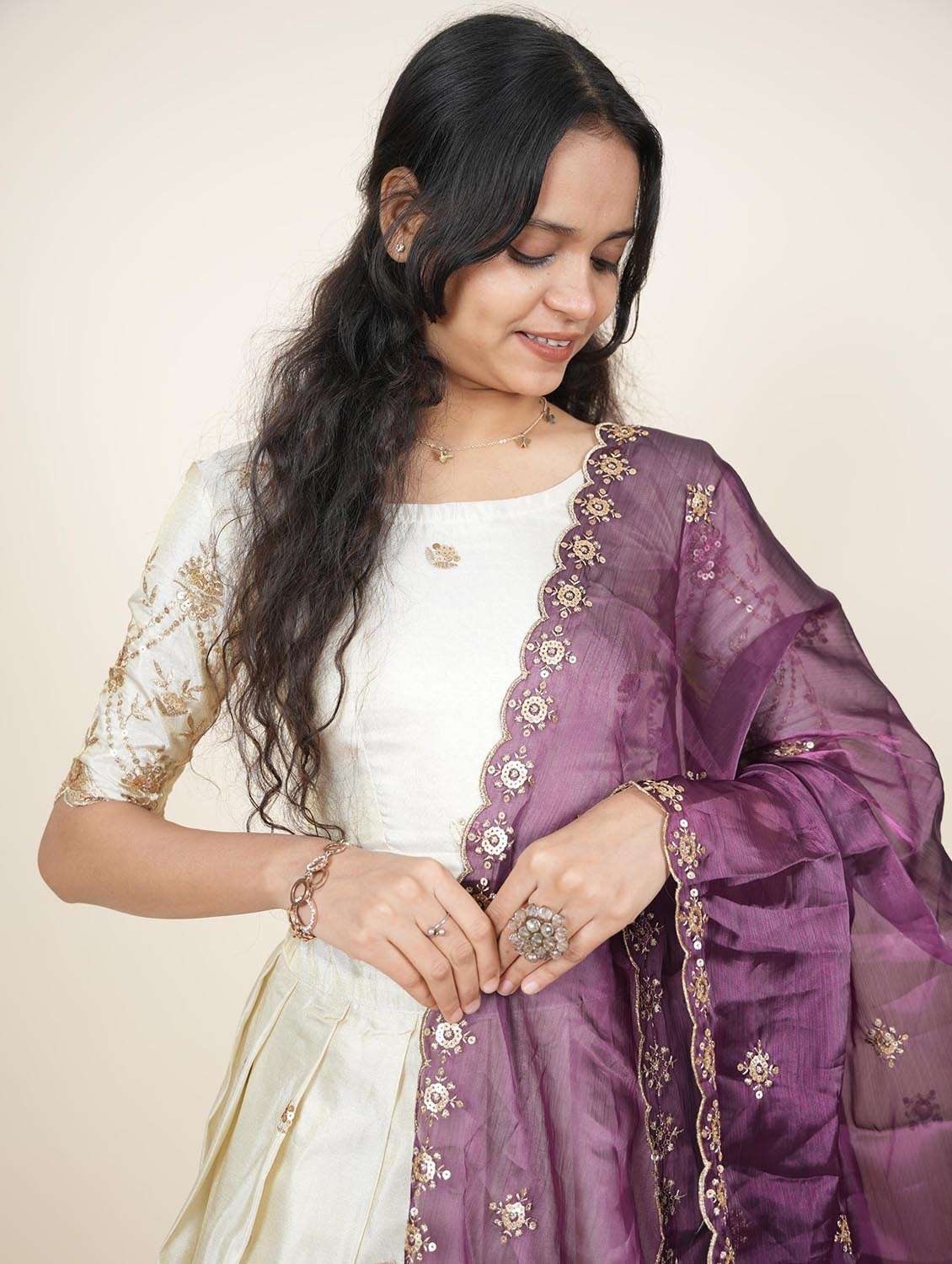 women solid with work semi-stitched flared lehenga - 22287099 -  Standard Image - 5