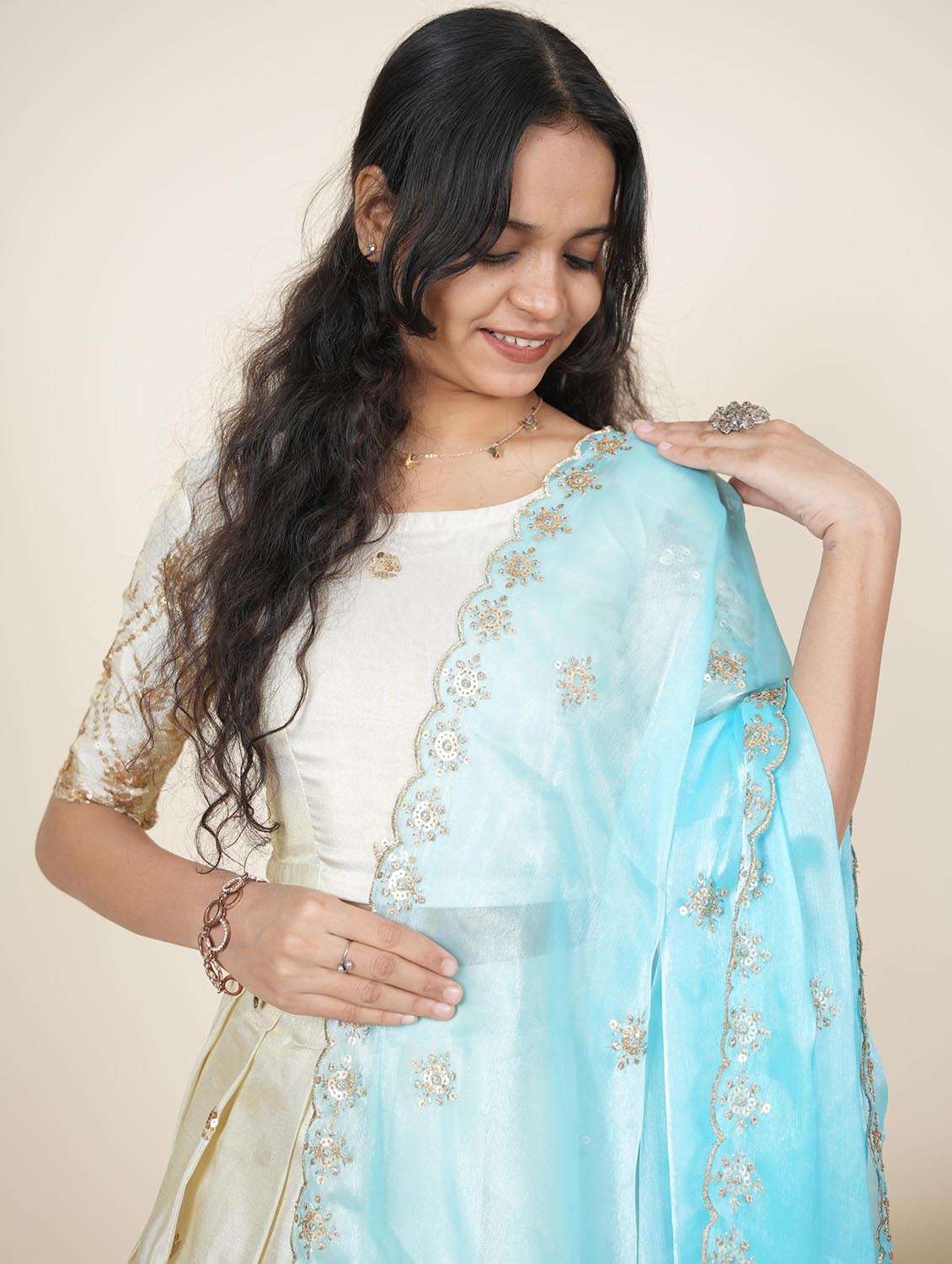 women solid with work semi-stitched flared lehenga - 22287100 -  Standard Image - 5