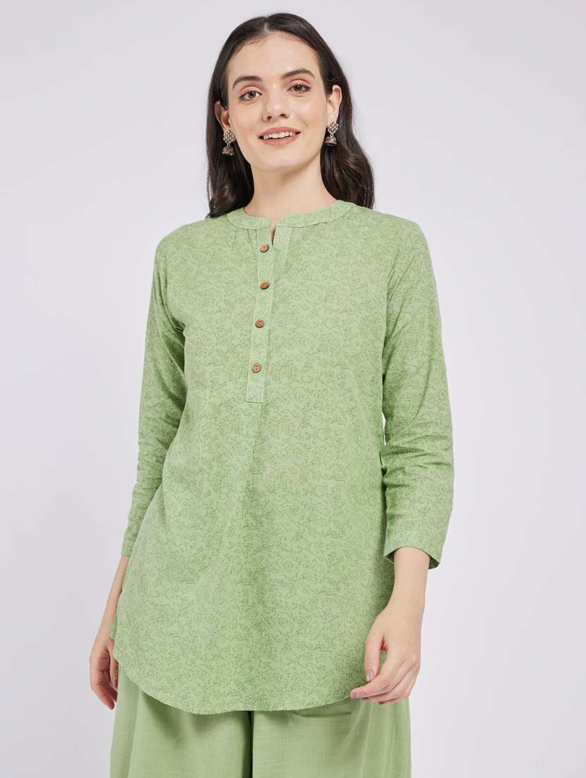 women printed three quarter sleeve a-line kurti