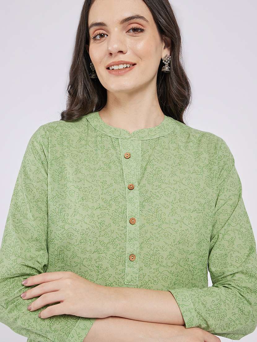 women printed three quarter sleeve a-line kurti - 22287105 -  Standard Image - 3