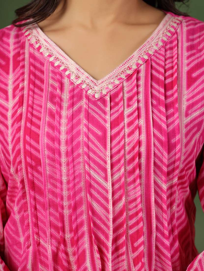 women printed three quarter sleeve a-line kurti - 22287107 -  Standard Image - 5