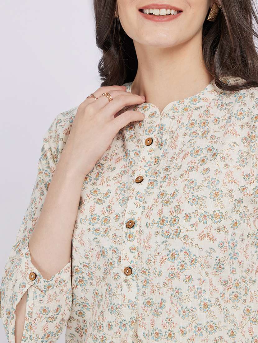 women floral printed three quarter sleeve a-line kurti - 22287111 -  Standard Image - 3