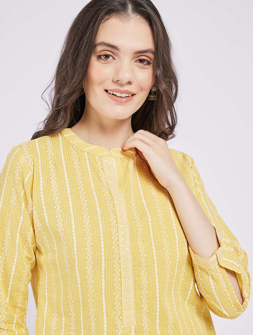 women printed three quarter sleeve a-line kurti - 22287115 -  Standard Image - 3