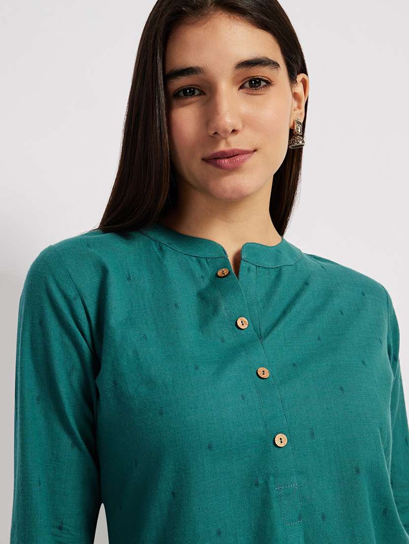 women self design three quarter sleeve a-line kurti - 22287117 -  Standard Image - 3