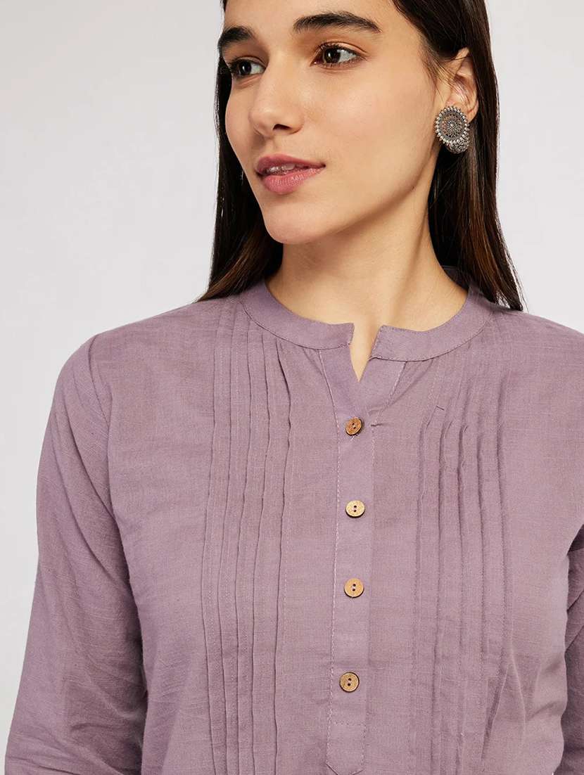 women solid three quarter sleeve a-line kurti - 22287118 -  Standard Image - 3