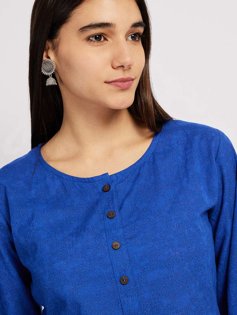 women solid three quarter sleeve high-low kurti - 22287122 -  Standard Image - 3