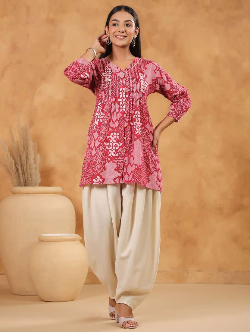 women printed three quarter sleeve a-line kurti - 22287123 -  Standard Image - 3