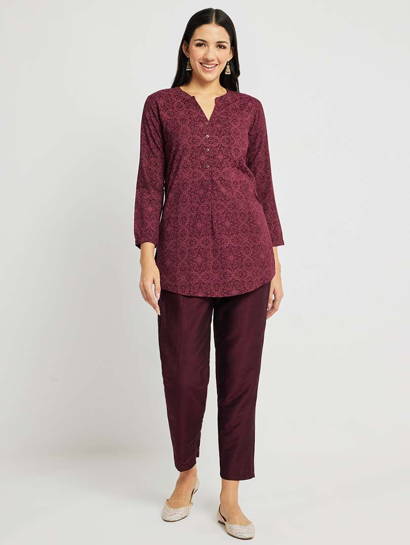 women printed three quarter sleeve a-line kurti