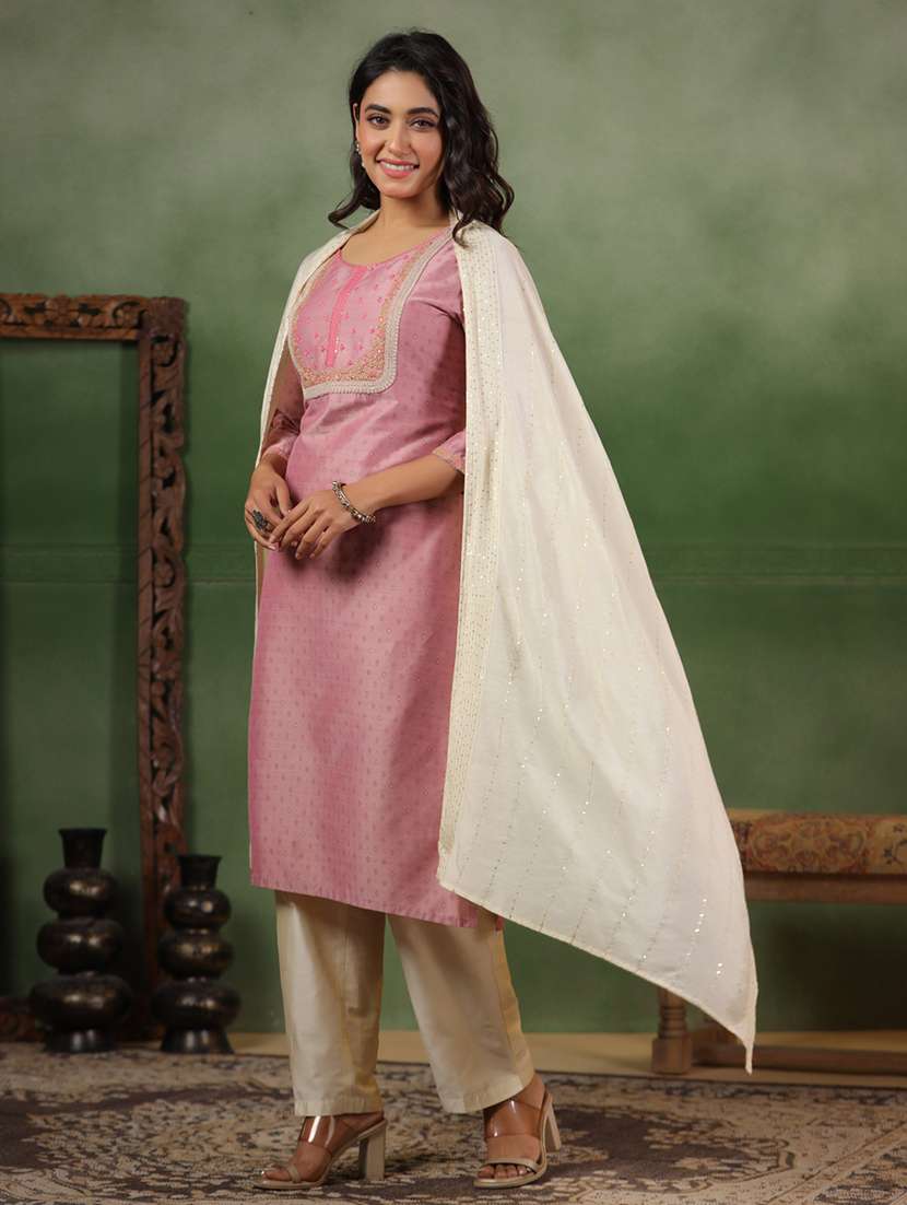 women self design three quarter sleeve kurta pant with dupatta set - 22287128 -  Standard Image - 3