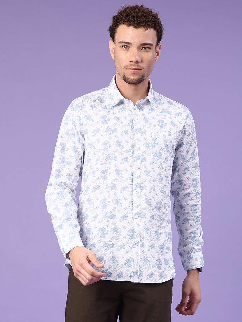 men printed long sleeve collared shirt